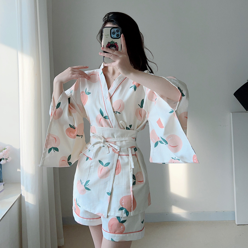 日系汗蒸服女款2024新款100%纯棉开衫套装洋气可爱高档桑拿浴服