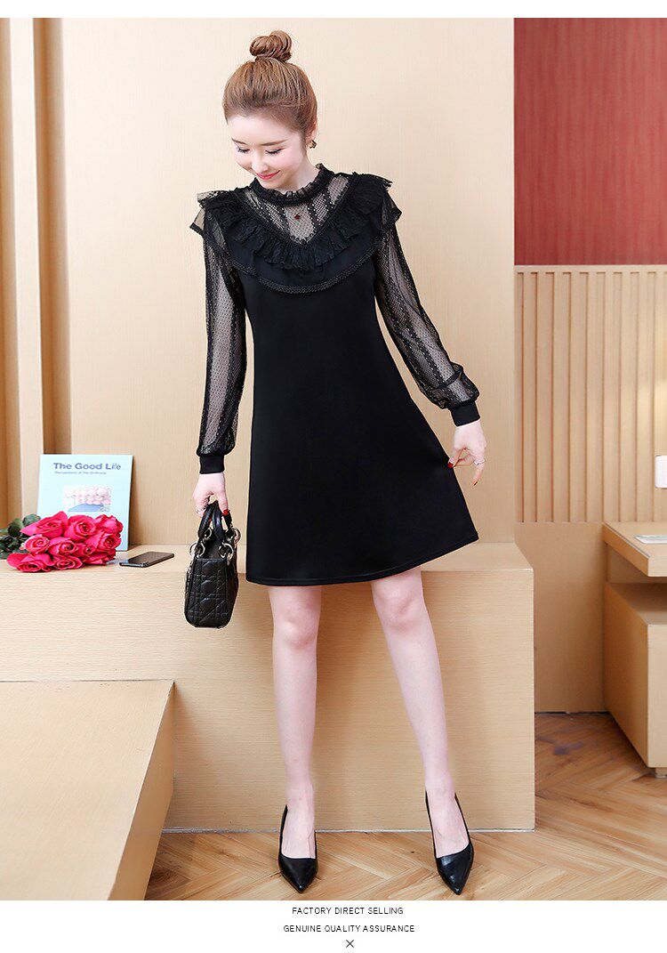 2019 new pattern Women's wear Korean Edition Hollow Long sleeve Mosaic Show thin Easy Mid length version Large Primer Dressin the Women's clothing/Boutique , Large size women  category - from Buy2taobao.com to provide professional Taobao agent buy service