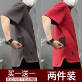 纯色宽松大码 隐藏式 新款 男圆领百搭2025夏季 上衣 口袋T恤冰丝短袖