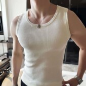 t恤显肌肉坎肩汗衫 白色美式 运动健身无袖 夏季 重磅低领口背心男款
