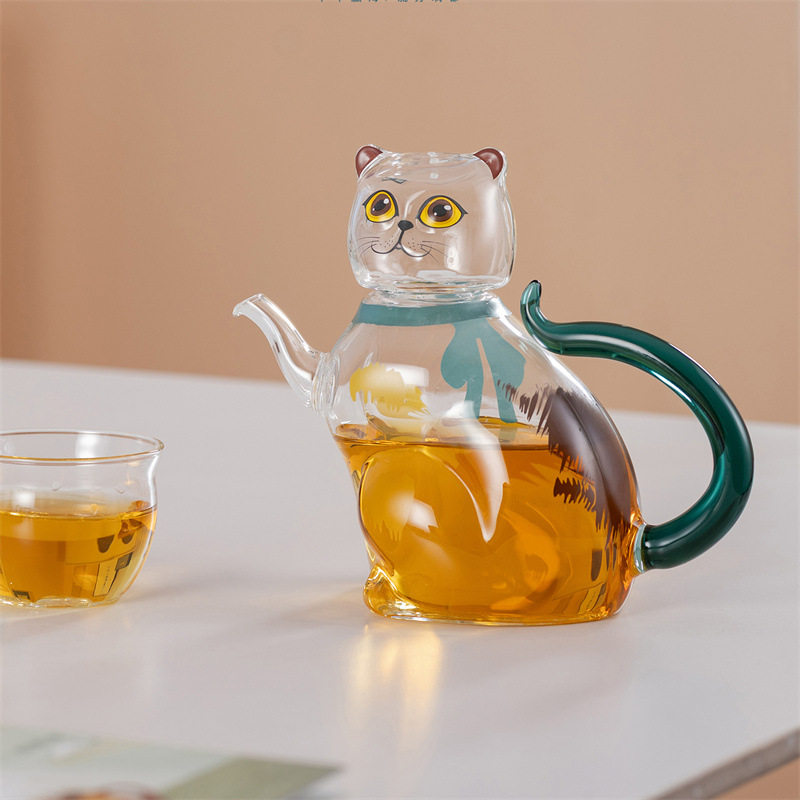 招财猫壶创意可爱一体耐热玻璃茶具套装礼品玻璃壶茶壶冷水壶