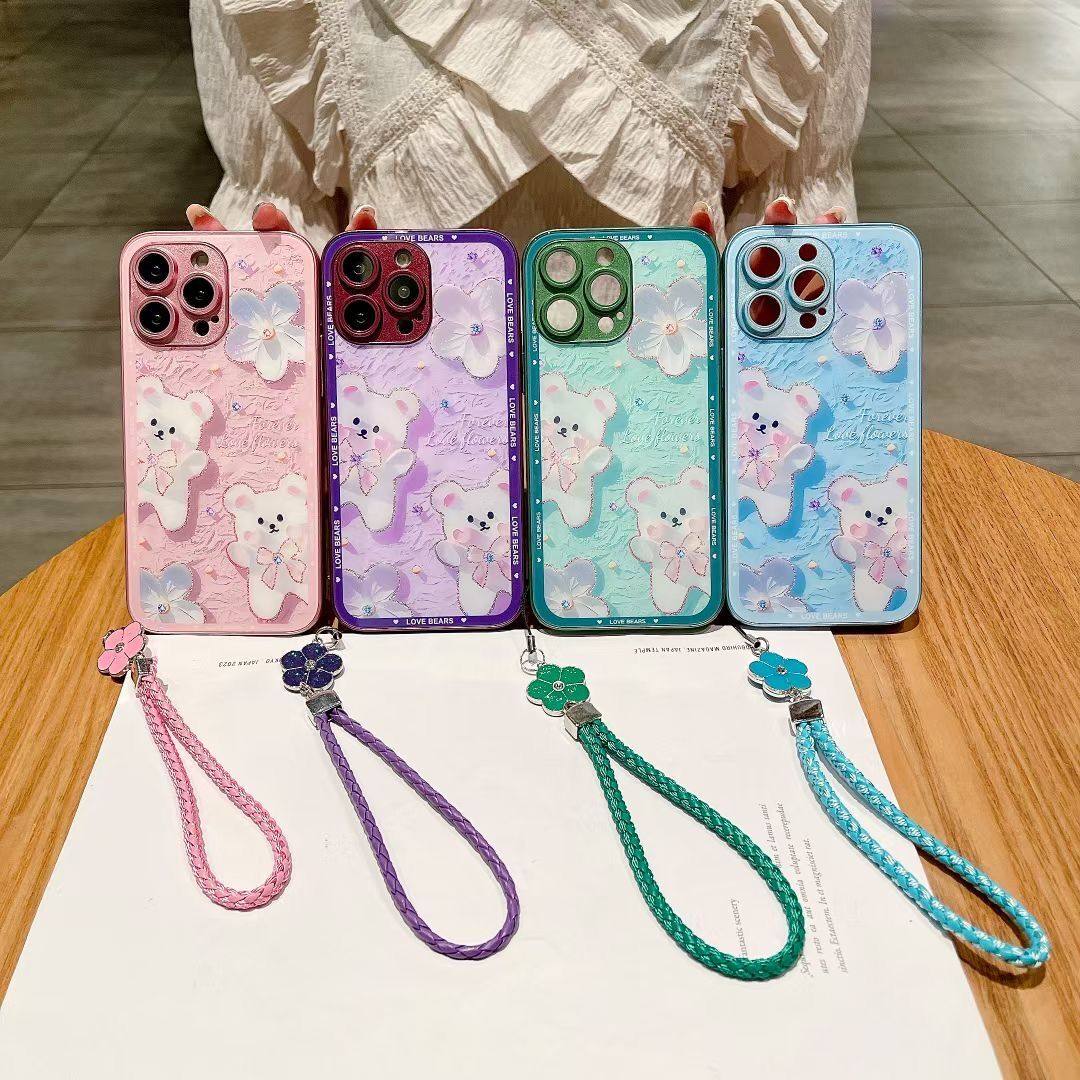 壳女新款玻璃超薄14透明全包防摔iphone13潮牌高级可爱12手机套带挂绳