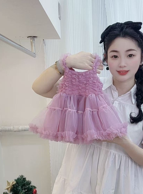懒1）新款夏季女童甜美公主风蓬蓬吊带tutu连衣裙满月百天礼服