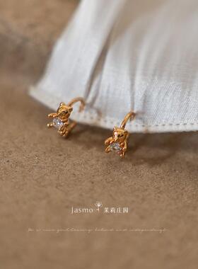 JASMO纯银s925精致超小可爱小熊ins低耳洞耳骨叠戴搭配耳圈耳扣女