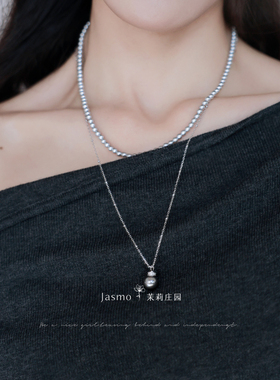 轻奢经典气质黑玛瑙灰珍珠项链