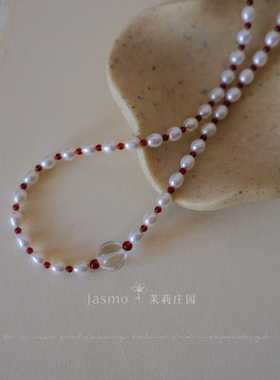原创设计天然红玛瑙珍珠项链女