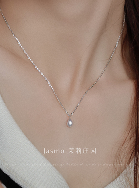 极简天然银蓝色珍珠项链锁骨链女