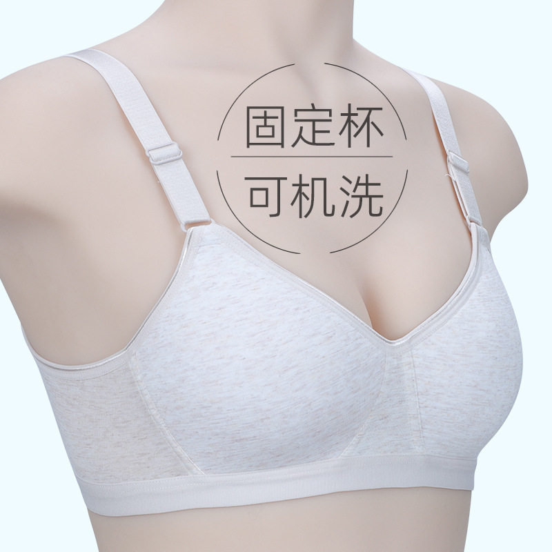 固定杯无钢圈聚拢内衣女纯棉内里胸罩薄款妈妈后扣中老年人文胸夏