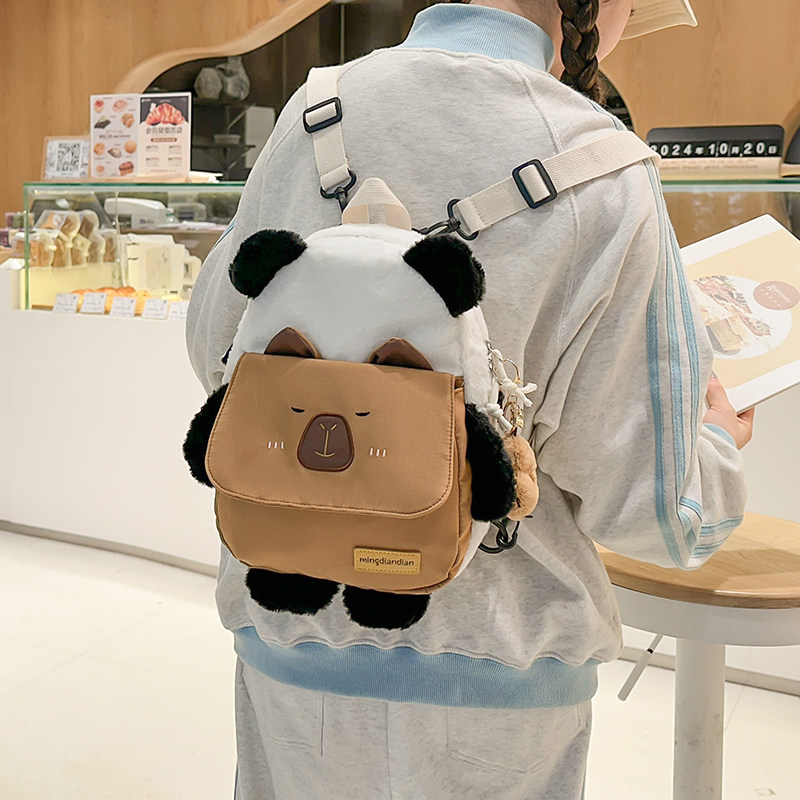 红鹮鸟可爱小众毛茸茸双肩包新款秋冬轻便休闲毛绒背包书包旅游包