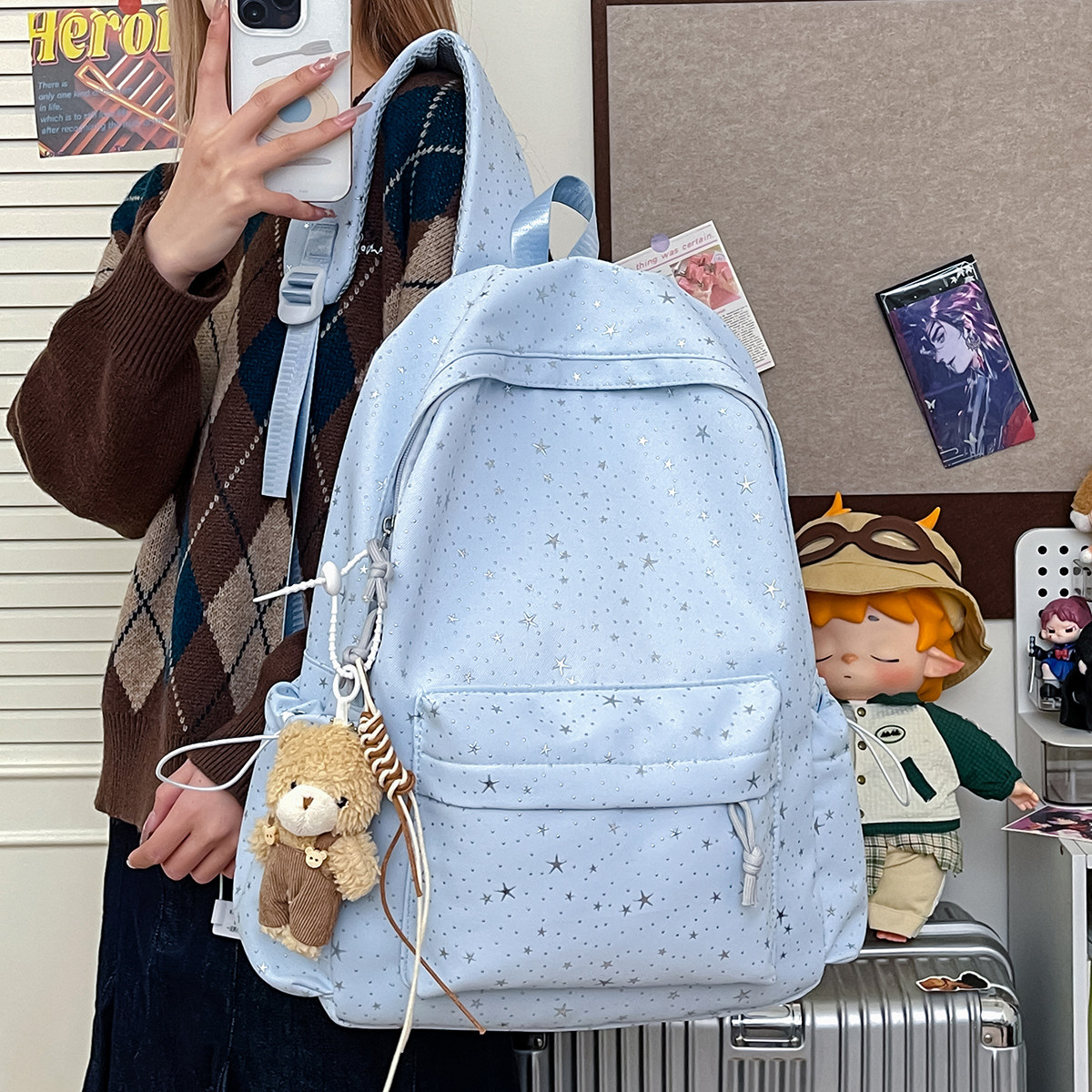 红鹮鸟书包女大学生简约轻便双肩包初中高中高颜值设计感小众背包