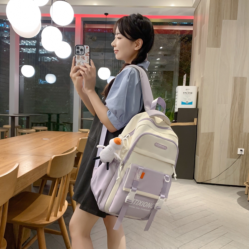 简约书包女高中学生护脊双肩包