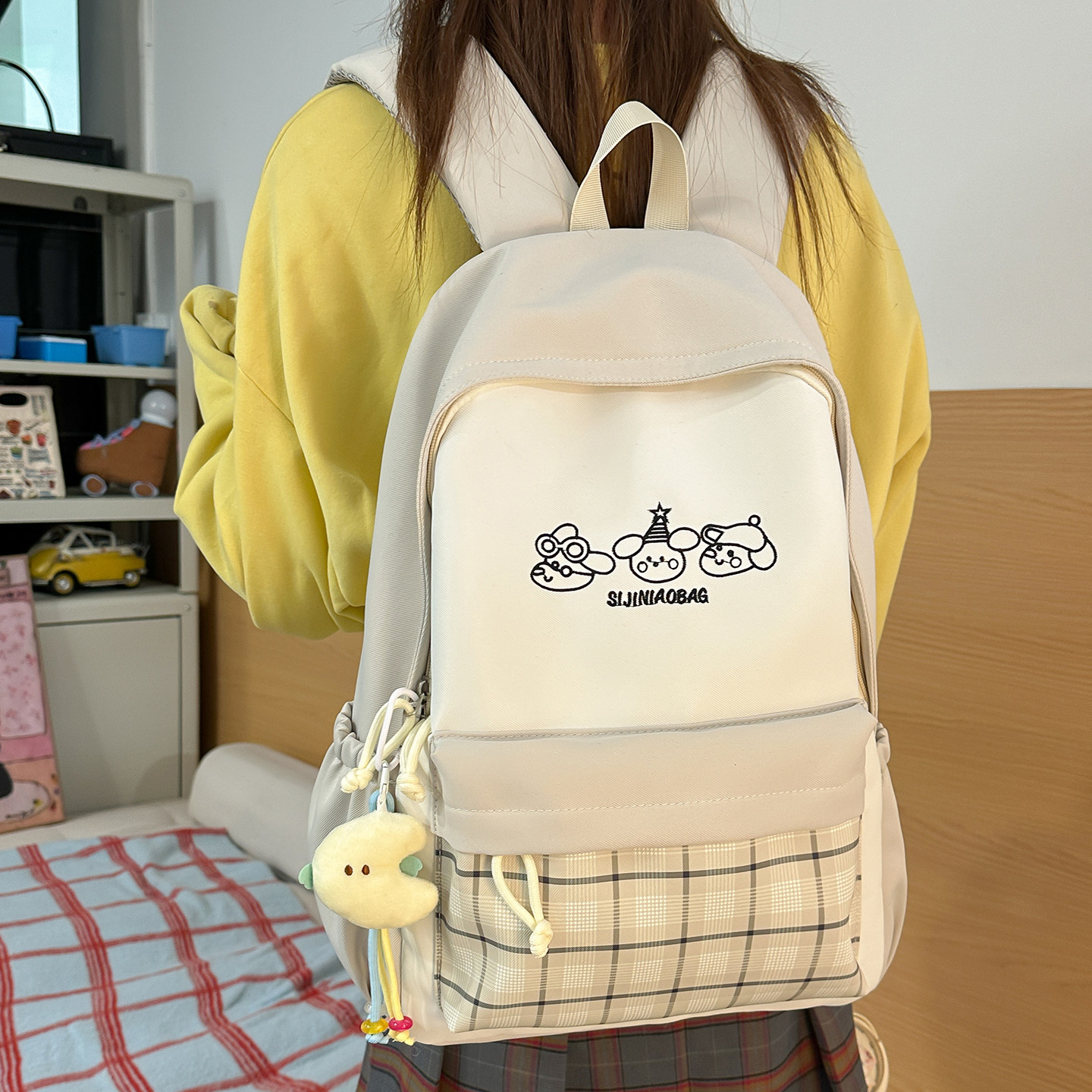 红鹮鸟ins简约书包慵懒风女初中生小众双肩包旅游轻便休闲百搭