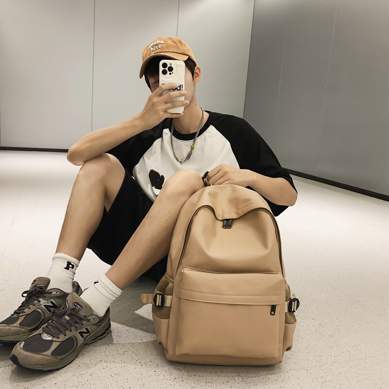 红鹮鸟纯色书包男大学生高颜值简约防水背包韩版高中生双肩包女