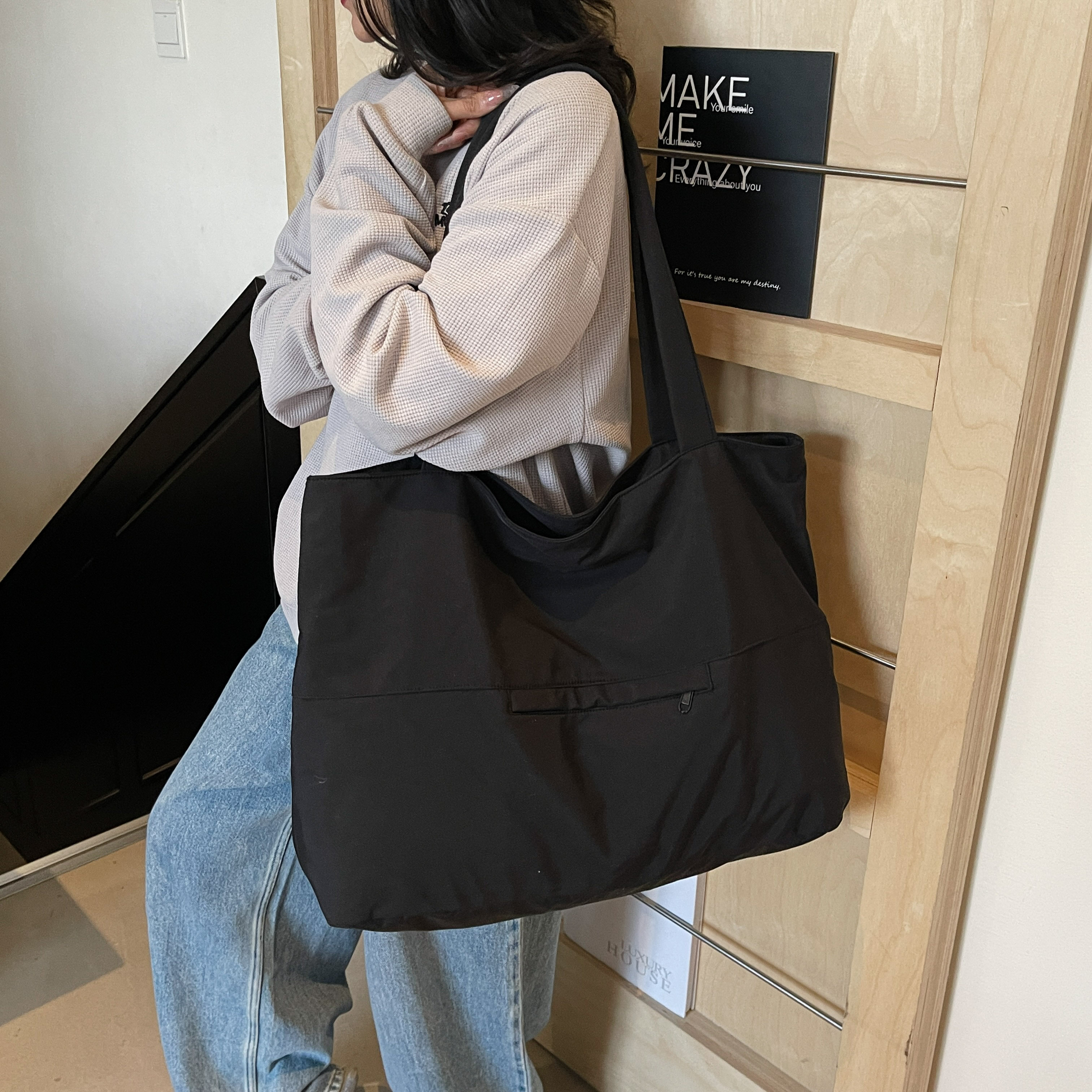 红鹮鸟帆布包包女休闲简约通勤托特包手提袋百搭学生上课单肩书包