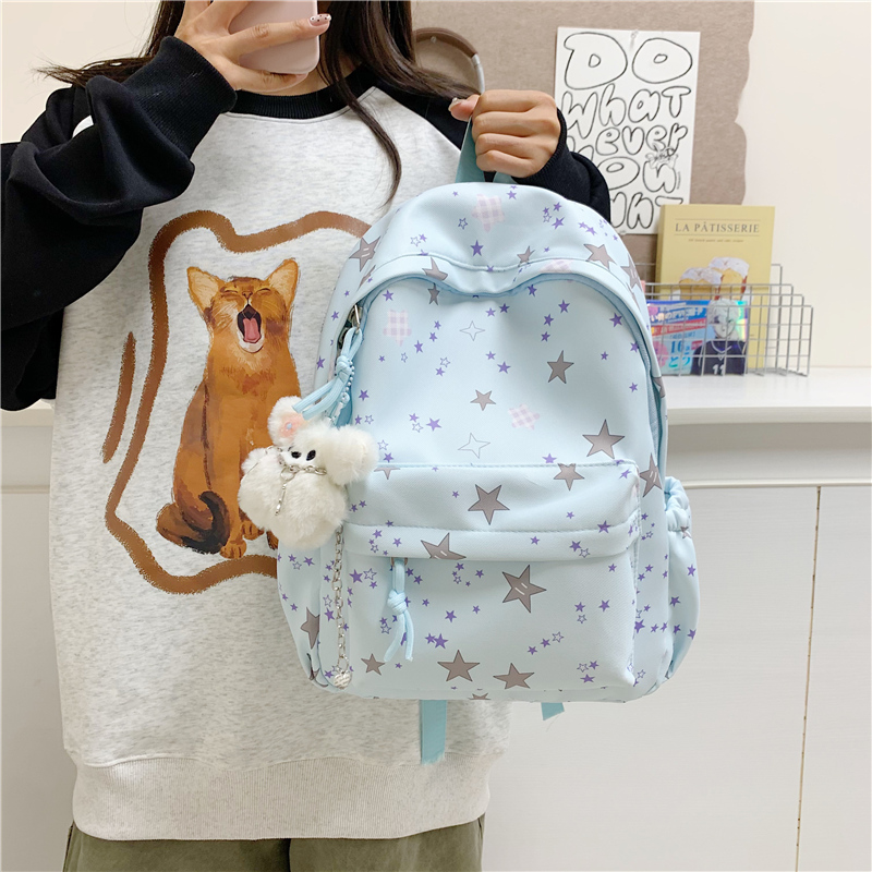 红鹮鸟书包ins小众初中女生高中生蓝色高颜值韩系星星包双肩包