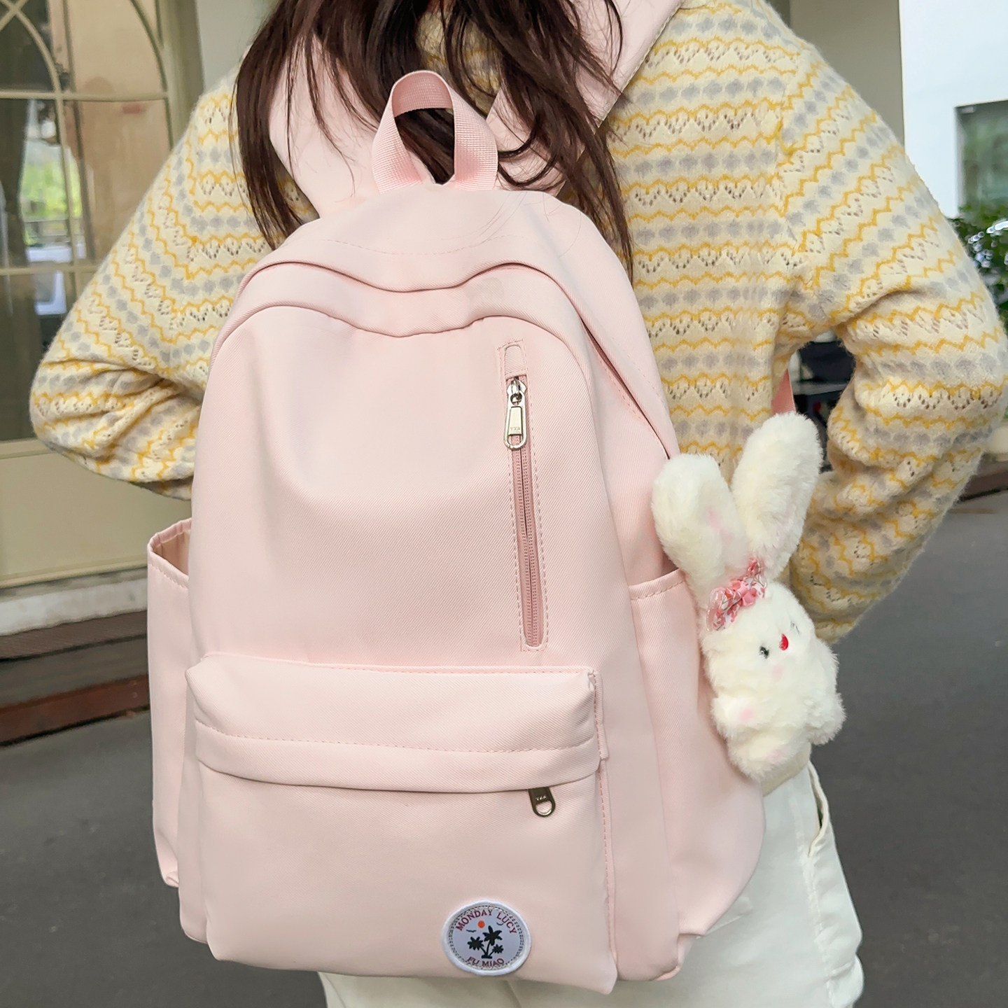 红鹮鸟韩系学院风双肩女大学生简约高颜值通勤背包日系初中生书包