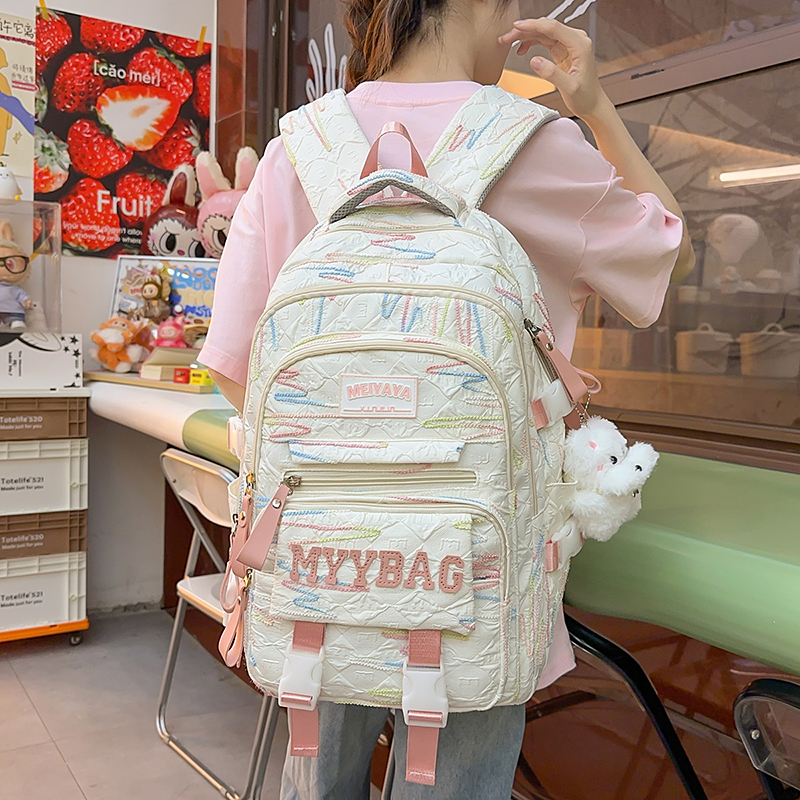 红鹮鸟书包女生初中生大容量背包高中多层高颜值撞色大学生双肩包