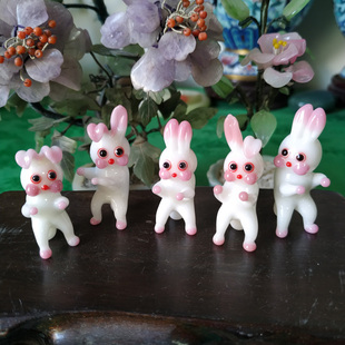 80年代出口非遗传承纯手工老料器琉璃小动物滑稽可爱小兔子小摆件