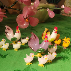 90年代非遗传承纯手工艺品老琉璃料器大鸡带四小鸡大吉桌面小摆件