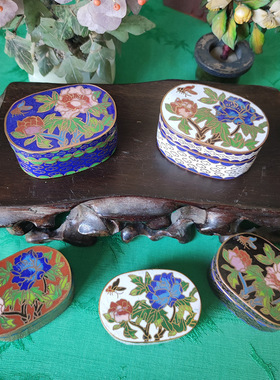 80年代出口创汇老铜胎景泰蓝蝶恋花小首饰盒胭脂盒老货复古风摆设