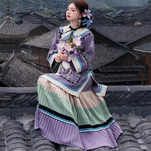 笨笨蛇紫嫣提花手工棉麻彝族服装