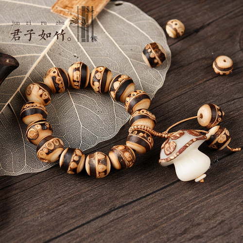 天然紫竹根手串精雕竹根