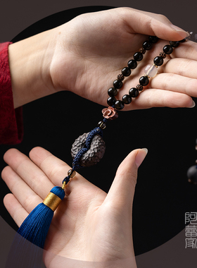 阿蕾家原创黑曜石药珀金曜石车内挂饰P192平安扣莲花创意男女车挂