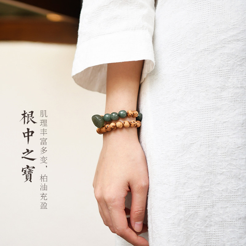 崖柏香珠手串带瘤疤太行老料翡翠原创设计风小众国风手链男女P113