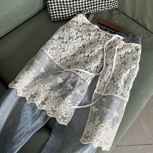 浪漫蕾丝风白色系带半身裙女叠穿层次感短裙花边半裙不规则屁帘