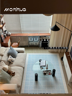 ins包豪斯韩系简约蓝色客厅卧室儿童房透气棉麻可水洗多尼尔地毯