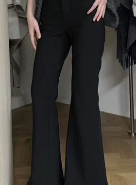 YOU MI-早春早春极简风黑色高腰微喇裤感显瘦休闲喇叭裤西裤16689