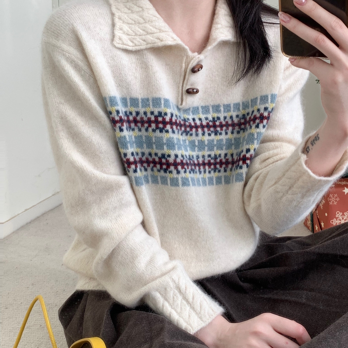 MUUTIS牧缇-Polo领条纹阿拉善骆驼保暖毛衣（含11.8骆驼绒）LJZ16 - 封面