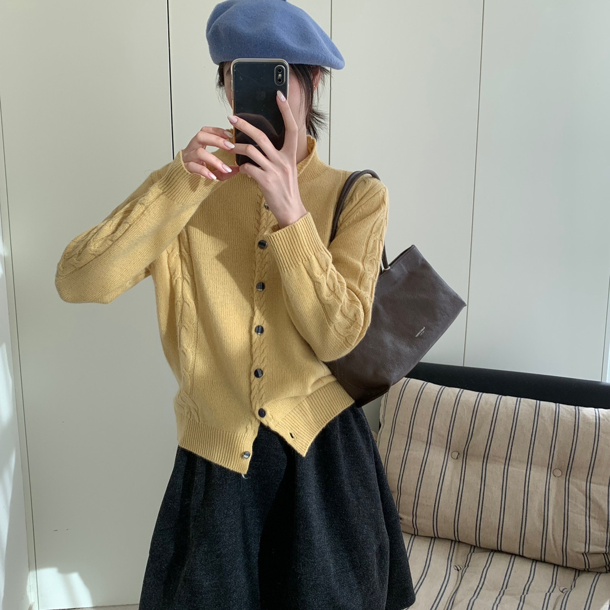 MUUTIS牧缇-麻花半高领阿拉善骆驼针织开衫（含50.6绵羊毛）SFR04