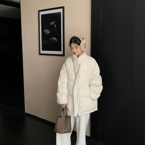 BLUEPOPS-韩系高级感纯色立领大版保暖羽绒服外套W2352