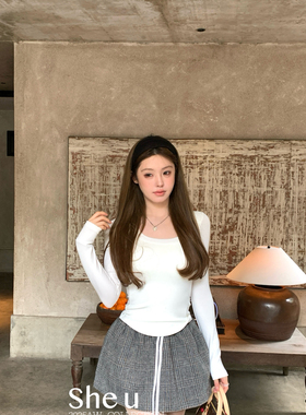 SHE U-冬上新纯色百搭修身显瘦U领套头带胸垫上衣小衫28865