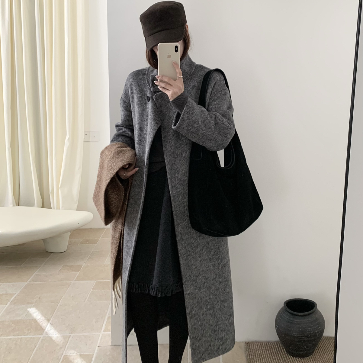 拿铁-大气立领显瘦不挑人羊毛外套(配腰绳)（含100澳毛）112504W1