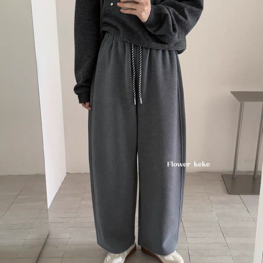 Flower keke-保暖加绒加厚阔腿裤松紧腰阔腿裤休闲裤休闲裤HYwy89