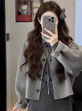 TOO家-系穿搭灰色毛呢外套叠穿羊毛外套（含100澳毛）25090472884