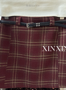 欣欣-感拉满复古气质格纹A字显瘦百搭半身裙(配腰带)(有内搭)9679