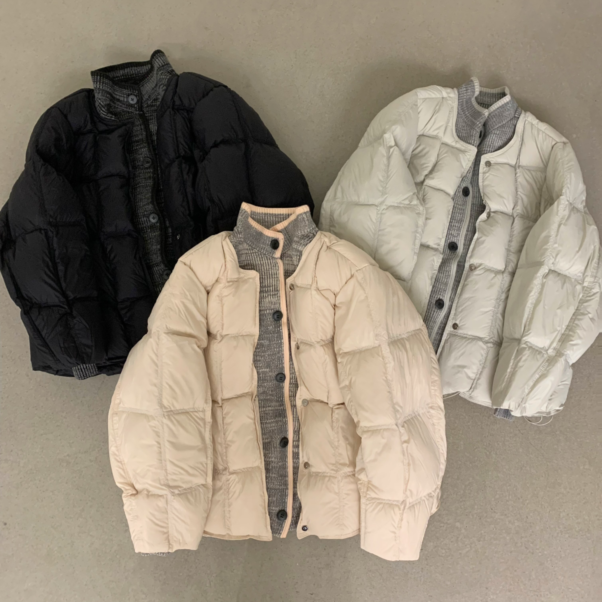 LOVELY-OVEY韩系简约基础百搭针织拼接保暖羽绒服外套R155