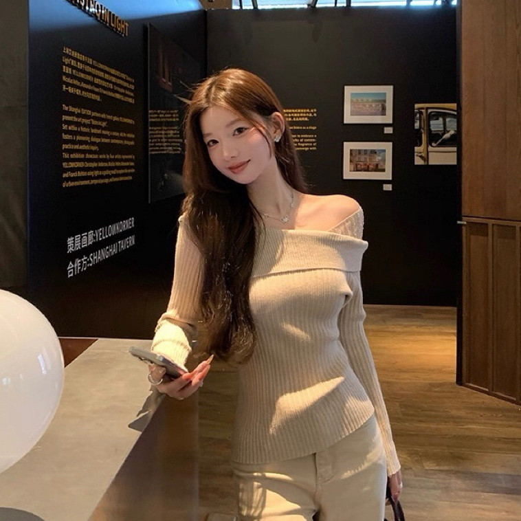 SAVAGE-气质小女人一资金烫钻拼接设计修身显瘦长袖针织衫A20152