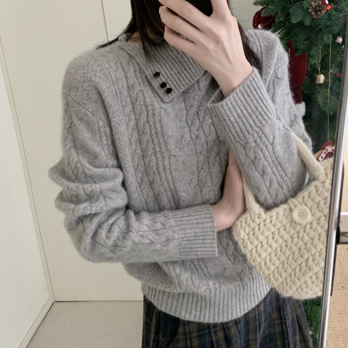 MUUTIS牧缇-质斜翻领麻花阿拉善骆驼保暖毛衣（含50.6绵羊毛）DD3