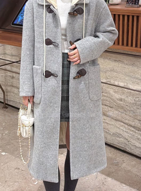 Double romance-扣长款毛呢保暖羽绒服外套(配可拆针织帽)251818