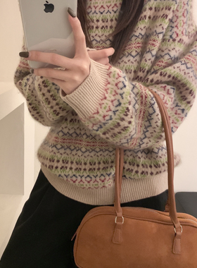 Houli·厚厘-领加厚提花套头拉毛毛衣针织衫（含87.6绵羊毛）BYY9