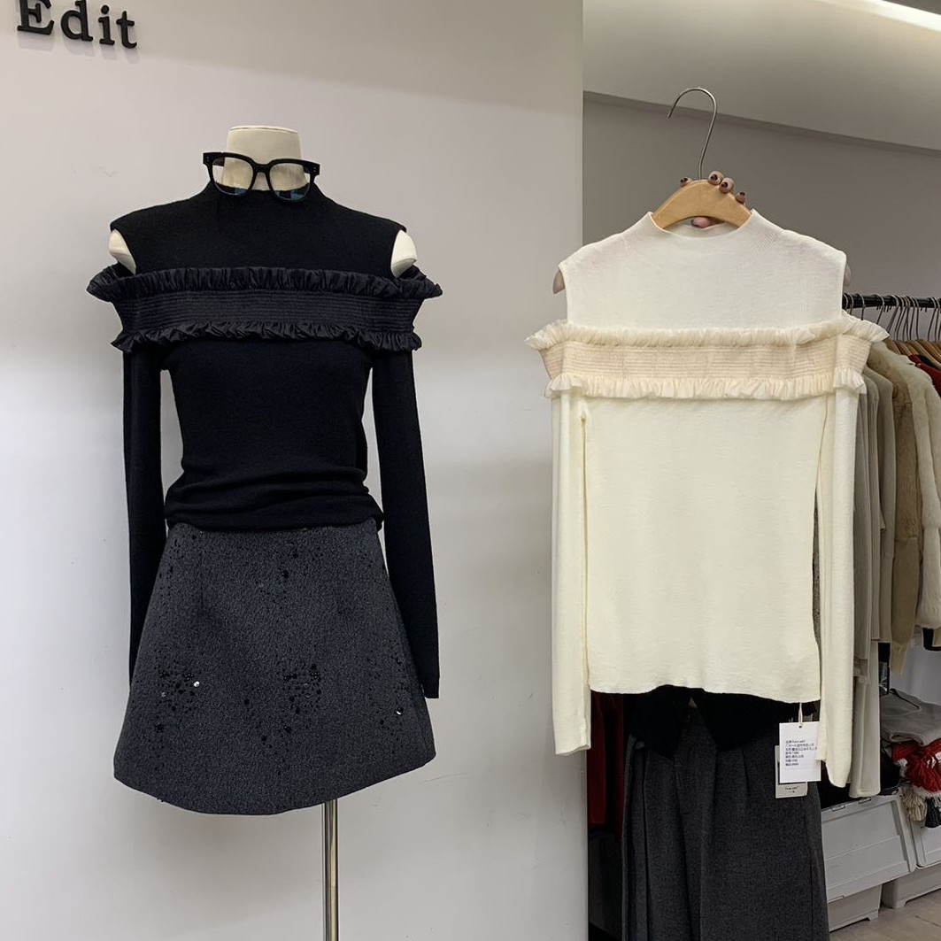 一丸 Yvon edit-早春上新露肩花边袖羊毛上衣针织衫（含6羊毛）73,孕妇装/孕产妇用品/营养,连衣裙,淘宝优惠券,粉丝福利购,淘宝优惠卷