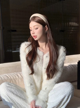 YOU MI-仿水貂绒开衫外套上衣软糯钉珠重工针织开衫3586