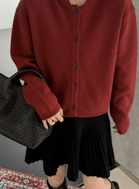 TB媞宝-.7韩系慵懒风连帽排扣毛衣针织开衫（含3.2羊驼毛）100751