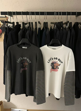 UNCLE BE-Lets眼镜狗狗德绒假两件休闲长袖T恤77201