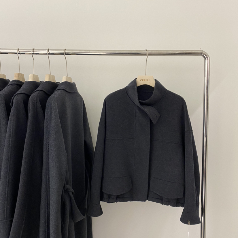 a some-10羊绒简约立领宽松纯色羊毛外套（含90澳毛）8835