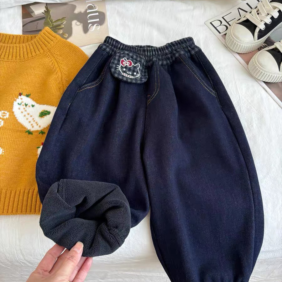 小树苗童装-一体绒宽松中小童女孩灯笼裤女宝长裤牛仔裤MM-5MLK05